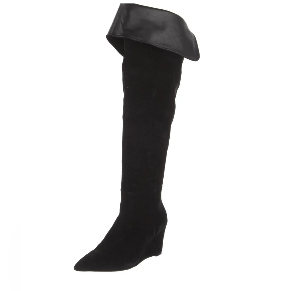 Larroude over the knee black suede boots
